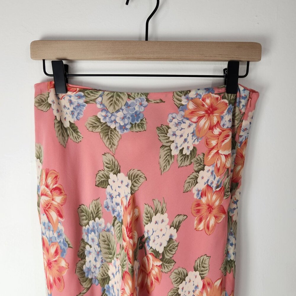 Vintage Silk Skirt Womens 8 Pink Floral Maxi Trad Wife Y2K Feminine Garden - Picture 2 of 13